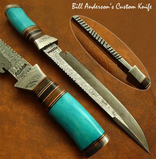 Hand Made by Bill Anderson 1 of A Kind Custom Damascus Bowie Knife 