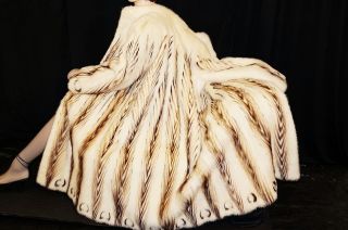 Stunning female White Cream mink Fitch fur coat jacket 64 sweep