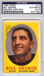 Bill George Autographed Signed 1958 Topps Card PSA DNA 83313697