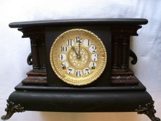 William L Gilbert Antique Black Mantel Clock Original C 1910s Shelf 