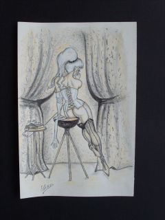 Bill Ward signed colored pencil drawing of a Sexy telephone girl