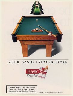 1996 Your Basic Indoor Pool Table Basic Cigarette Print Ad