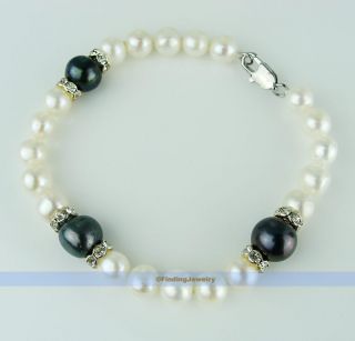   Natural White Black Pearl Crystal Bracelet Great Gift