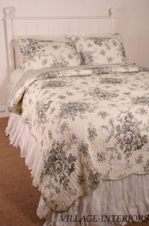 BALLARD FRENCH COUNTRY BLACK TOILE & TICKING OVERSIZE QUEEN 100% 