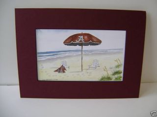 Print from Watercolor Alabama Umbrella Beach Scene or Bama Umbrella 