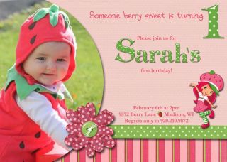 Custom Photo Strawberry Shortcake Birthday Invitation Personalized 