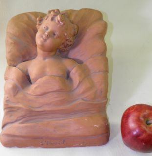Antique Terra Cotta Figural L Eveil Sculpure Plaque