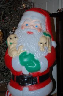 Blow Mold Santa Claus with Puppies Lighted Christmas Outdoor Yard 