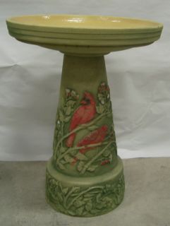 Bird Bath Clay Summer Cardinal with Small Imperfections Hand Painted 