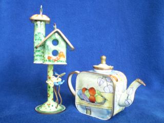   & NUMBERED ENAMELED TRINKET BOXES BY KEVIN CHEN BIRD HOUSE & TEA POT