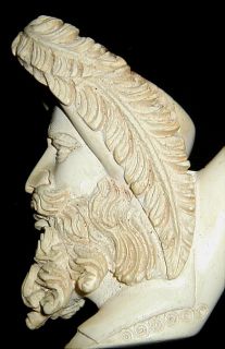   Carved Meerschaum Pipe Head~Man W/Long Beard & Feather Hat~Vtg~Beauty