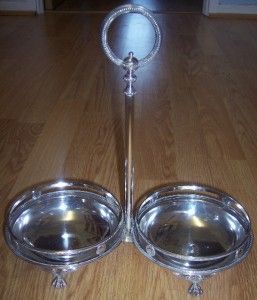Antique Silver Plate Victorian Decanter Stand with 2 Cut Glass 