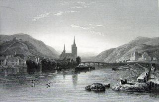 Germany Bingen Rhine River 1833 Engraving Print RARE
