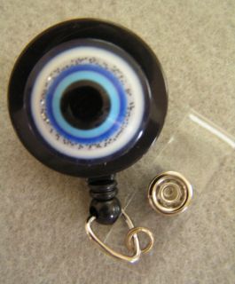 Blue Evil Eye Protector ID Badge Holder RETRACTABLE Reel Swivel Spring 