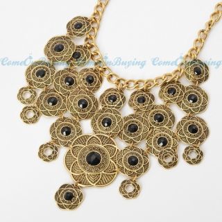   Chain Flower Hollow Black Circle Resin Beads Pendant Necklace