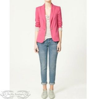 New Women Blazers One Button Slim Casual Suits Jacket Candy Colors 