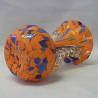 Late Victorian Clichy Orange Blue Splatter Glass Vase Applied Handles 