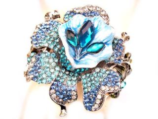 Orchid Flower Blue Swarovski Crystal Silver Bracelet