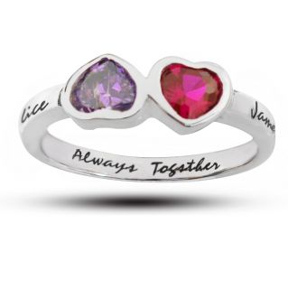   Sterling Silver Couples Name and Birthstone Ring Personlized