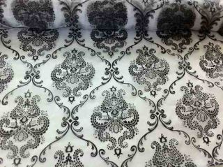 Black White Damask Net Organza Voile Fabric Curtain Dress Lace 
