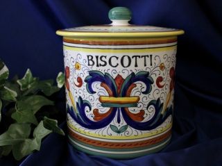   Italy Italian Pottery Ricco Biscotti Jar Cookie Jar Canister