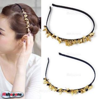 Bling Bling Party Gold Leaves Beads Hair Band Headband