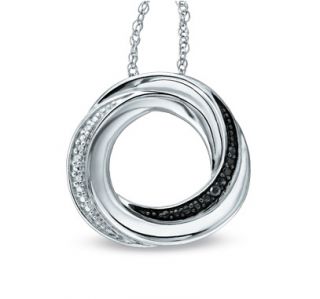 Black White Diamond Sterling Silver Knot Circle Pendant Necklace Zales 