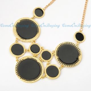 Fashion Golden Chain Black Circles Round Oil Drop Pendant Necklace