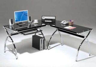 Black Chrome Glass Corner Computer Office Desk
