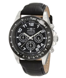 Invicta 10707 Mens Speedway Black Dial Leather Band Chronograph Date 