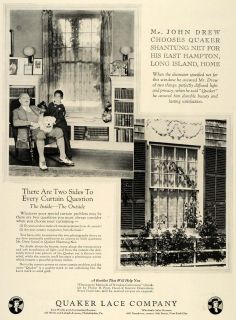 1925 Ad Quaker Lace Curtain John Drew East Hampton Home Original 