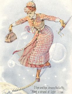 Nellie Bly 1890 Trade Card Circus Tightrope Planet Poem