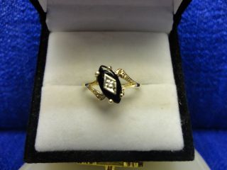 10K Yellow Gold Diamond and Marquise Black Onyx Ring Size 5