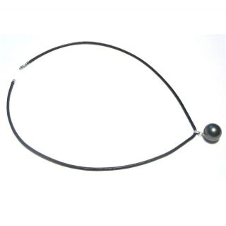 18 12 13mm Tahitian Black Pearl Leather Cord Necklace
