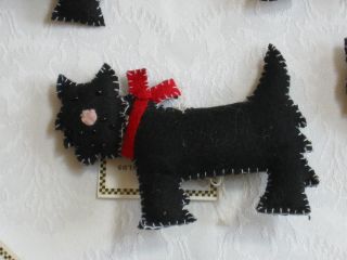   Hand Stitched Black SCOTTY DOG w/RED COLLAR ORNAMENT NEW $14
