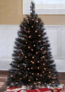 BLACK Pre Lit Christmas Tree 150 Clear lights on 173 branch tips 4ft 