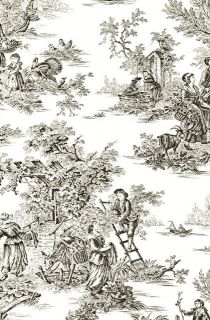 Black and White Fall Harvest Toile Wallpaper