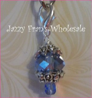 Blue Crystal Clip on SP Fits Traditional Link Bracelets D252