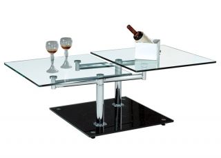 Modern Black Chrome w Tempered Glass Swivel Top Coffee Cocktail Table 