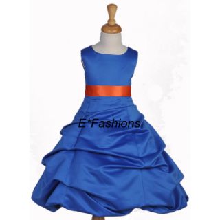 Royal Blue Orange Flower Girl Dress 4 6 7 8 10 12 14 16