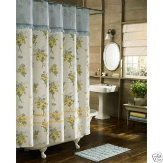  BLUE YELLOW FLORAL RUFFLE SHABBY ENGLISH FRENCH COUNTRY LOOK SHOWER 
