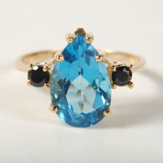 Ladies Pear Shaped 2ct Blue Topaz Sapphire 10K Yellow Gold Ring Size 7 