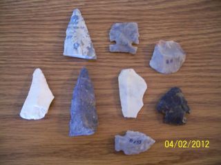   Ohio Lot of 8 Artifacts Thin Scrapers Bird Points BLUNTS L K