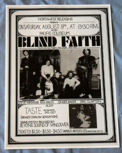 Blind Faith Eric Clapton Concert Poster Vancouver 69