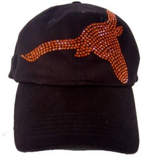 Large Orange Longhorn Rhinestone Baseball Cap Hat