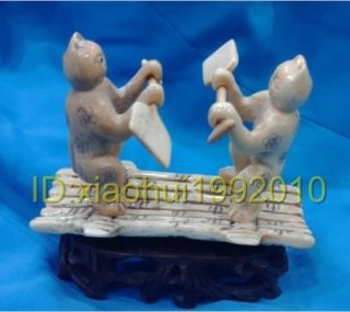   Bovine Bone Hand Carved Kitten Boating Figurines★★★★★