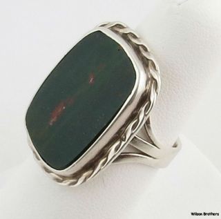 Bloodstone Ring Sterling Silver Size 7 Solitaire Chunky Fashion Women 