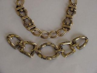 Vtg Monet Necklace Bracelet Set Beaded Gold Metal Embossed Snake Skin 