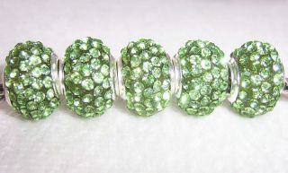 5PCS Green CZ Crystals Beads fit European Charm Bracelet 4311