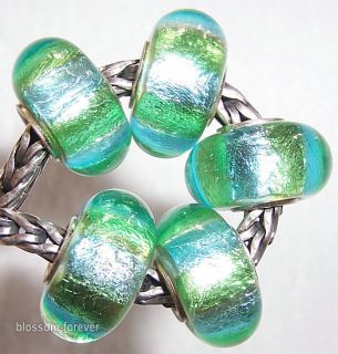 Green Silver Foil Murano Lampwork Glass Beads Fit European Charm 